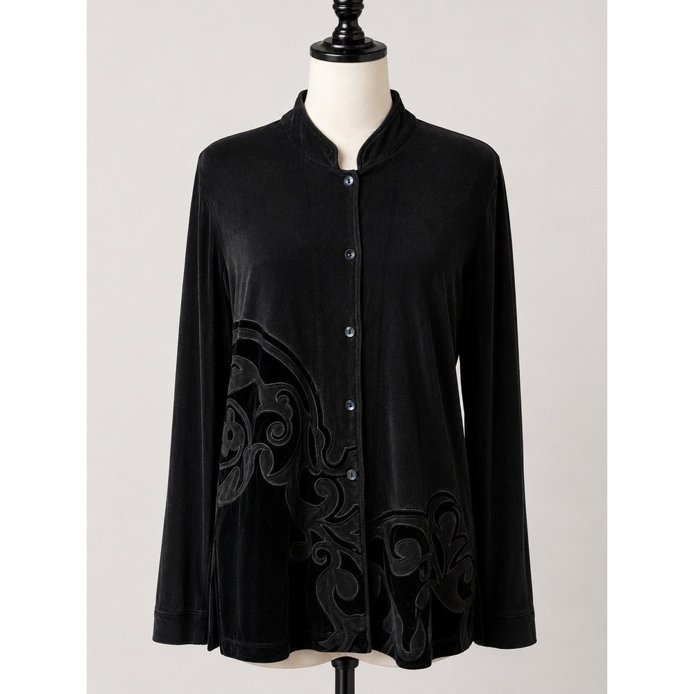 Chicos Black Acetate Velvet Trim Whimsigoth Vampy Witchy Fairy grunge 1 M